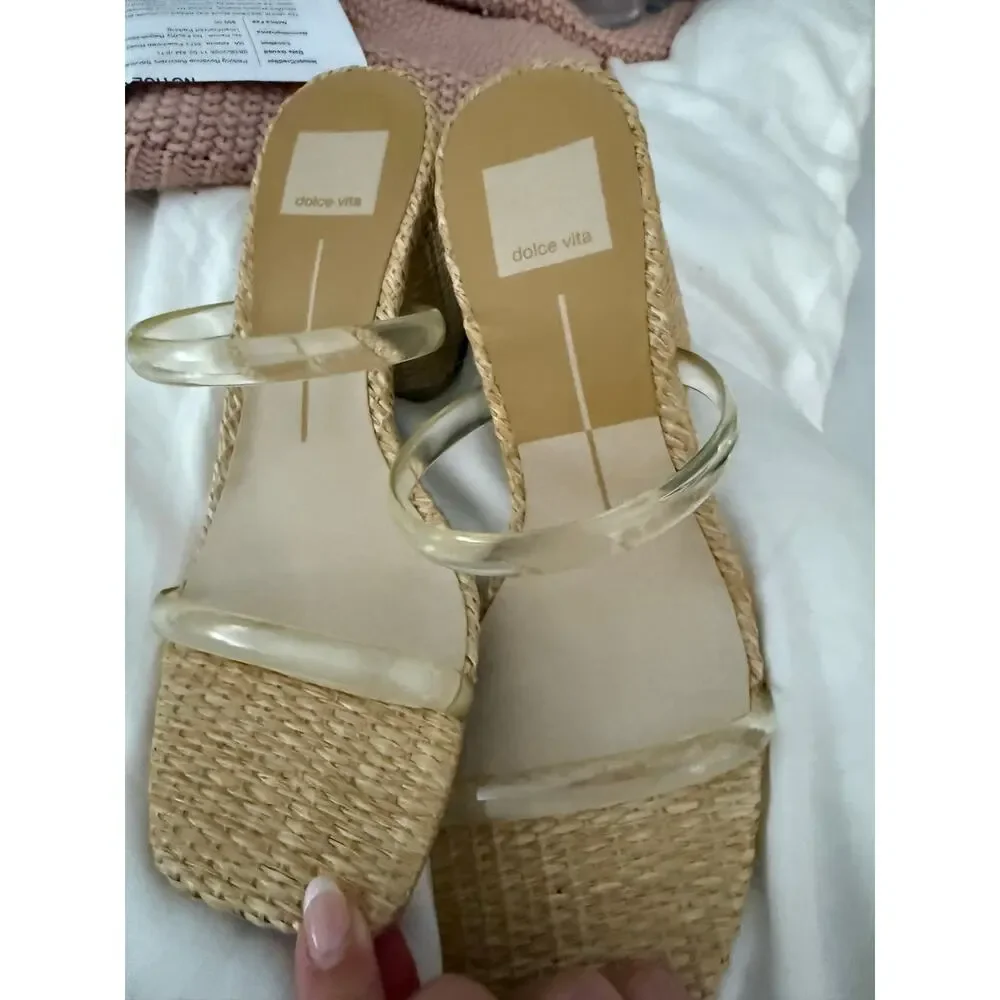 $140 dolce Vita Dual-Strap Wicker Heel Sandals  Size 7.5